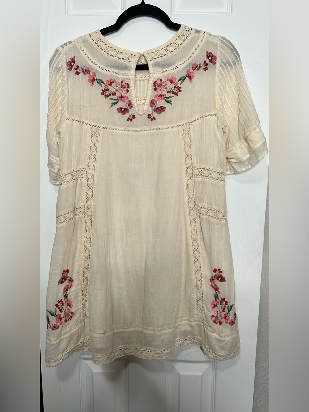 Free People Embroidered Crochet Lace Boho Tunic Blouse Ivory XS - Picture 3 of 7